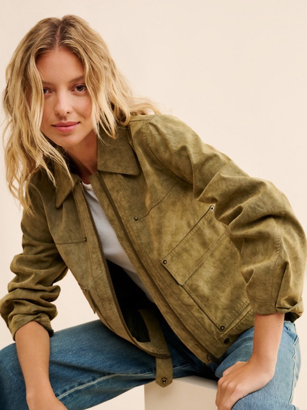 We the Free Blair Vegan Suede Jacket by Free People - Olive